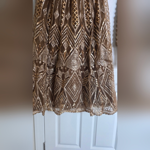 Golden Brown Net Embroidered Lehenga Choli - Picture 7 of 13